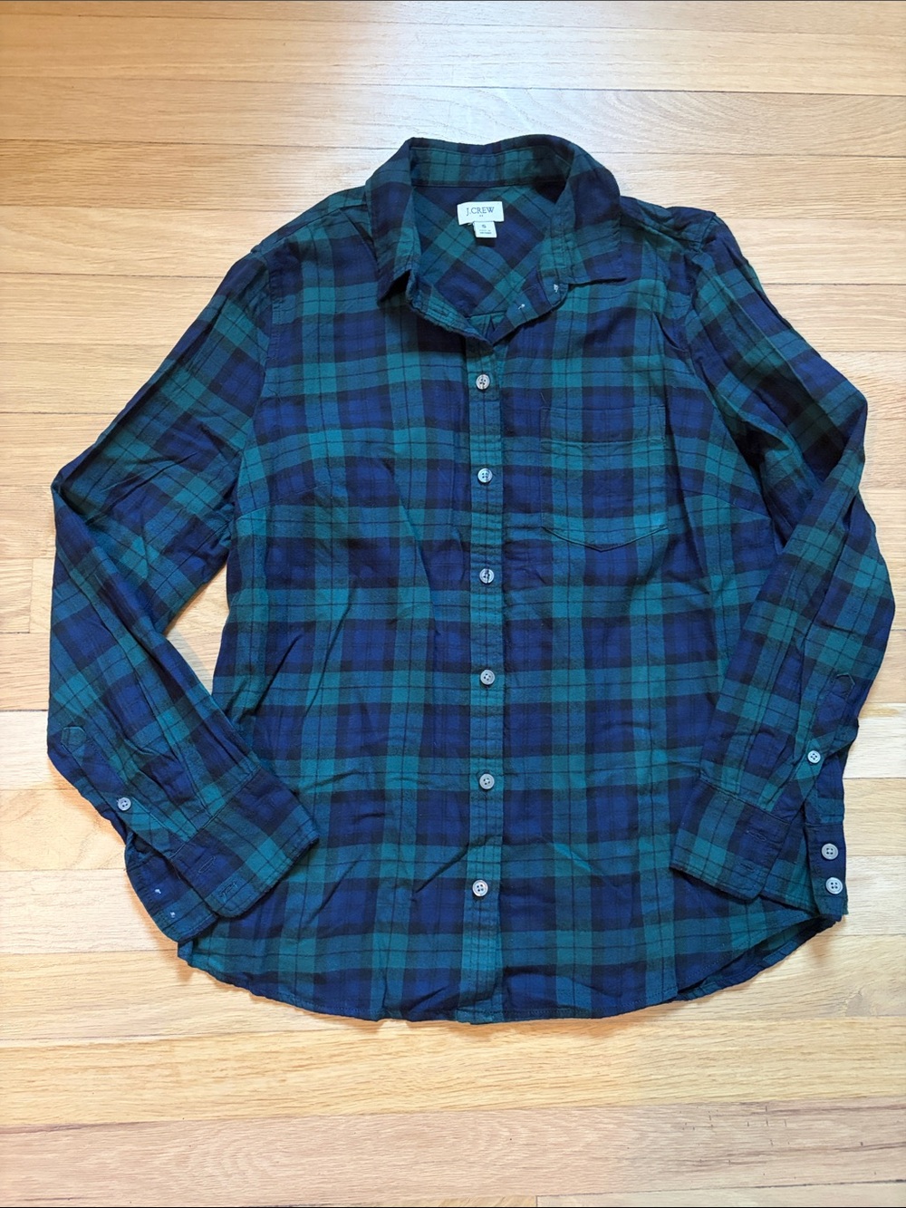 J. Crew Navy and Green Plaid Women’s Button-Down Shirt